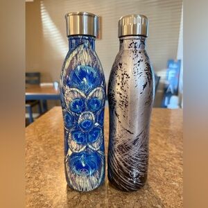 GAIAM Blue Peacock and Silver Swirl Water Bottles